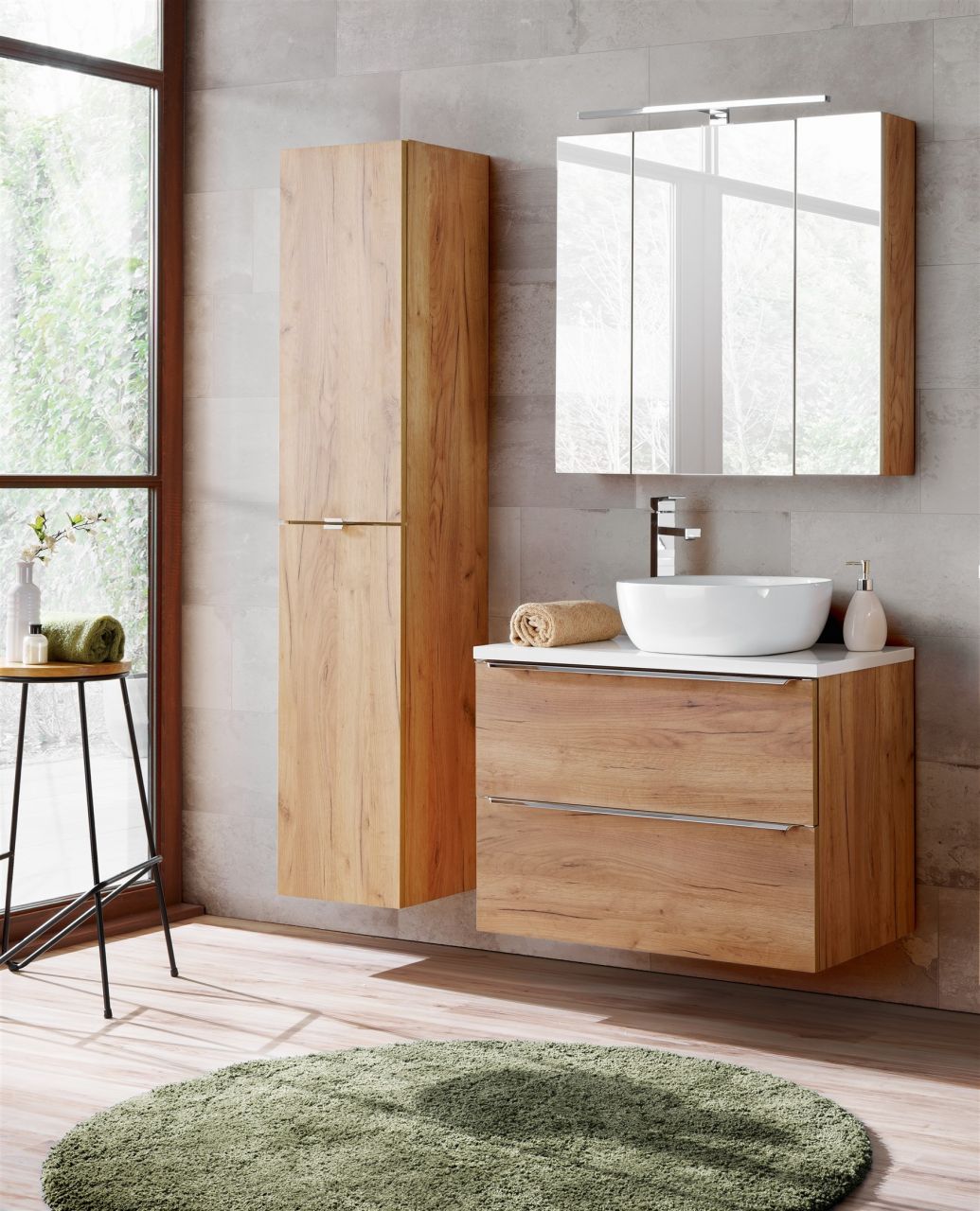 Badmöbel Set 5-tlg Badezimmerset PERUGIA Eiche inkl.Waschbecken 80cm