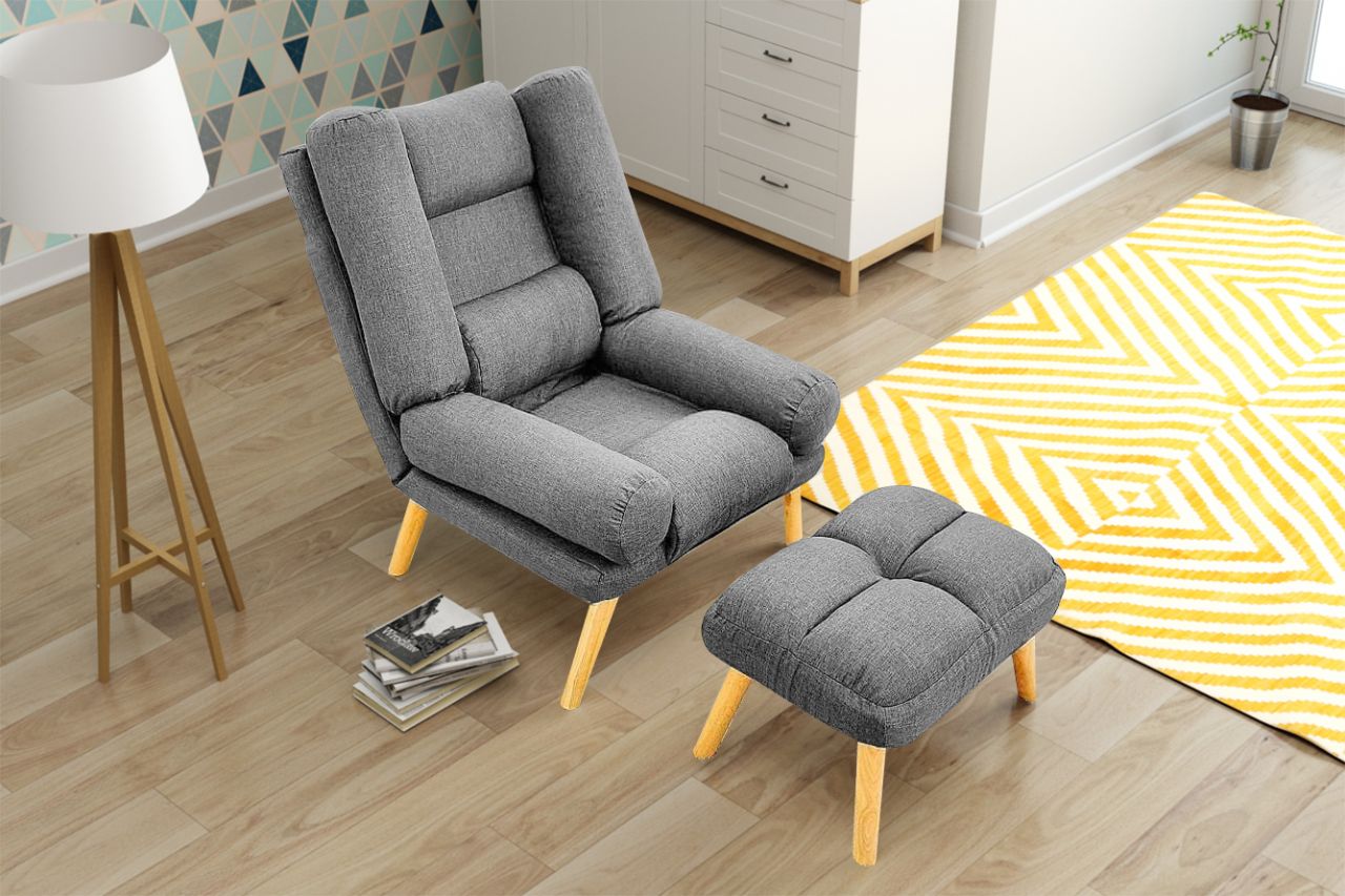 Relaxsessel Sessel VENICE verstellbar in Stoff Hellgrau inkl.Hocker