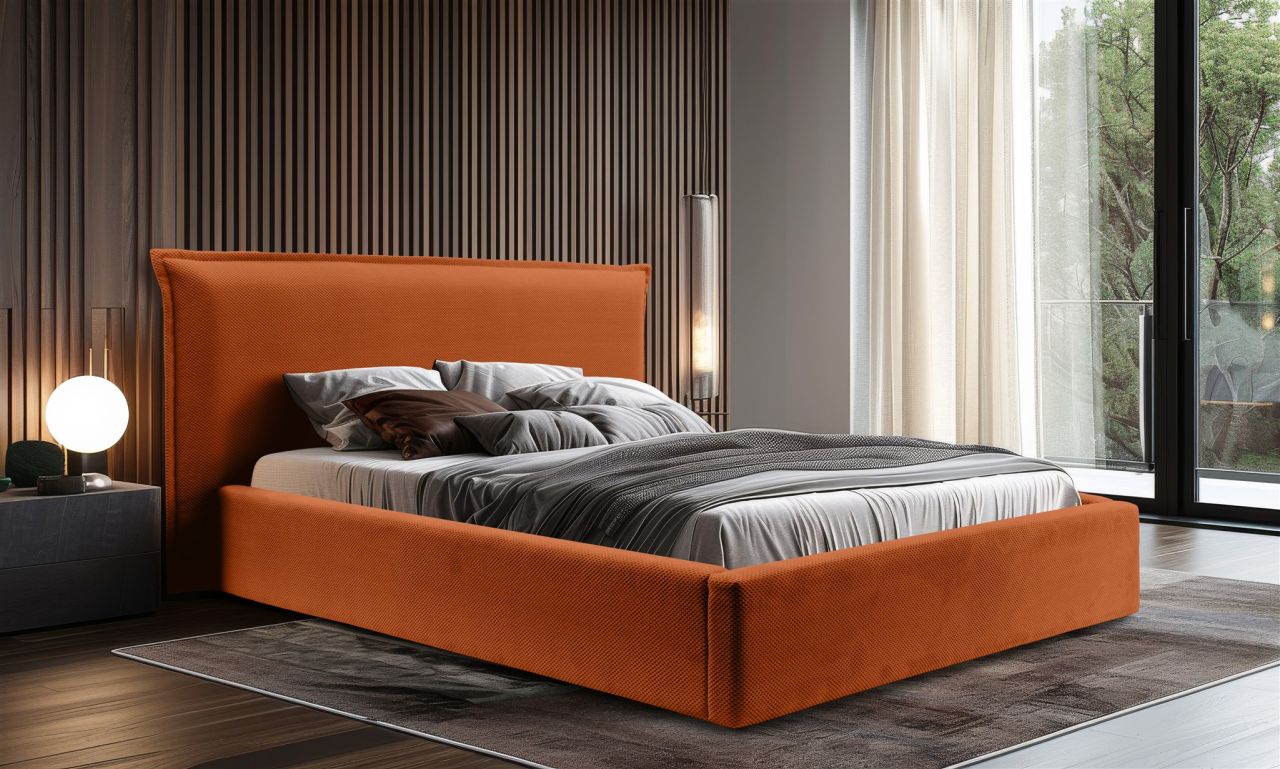 Polsterbett Doppelbett AMADA Komplettset 140x200cm in Stoff Pop Kupfer