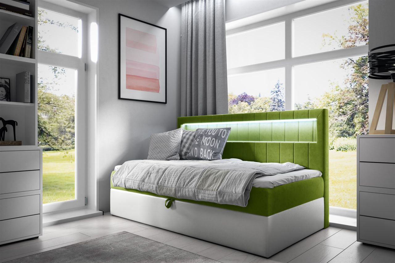 Boxspringbett Gästebett Kinderbett FABIAN Nr.2 100x200cm Weiss-Grün