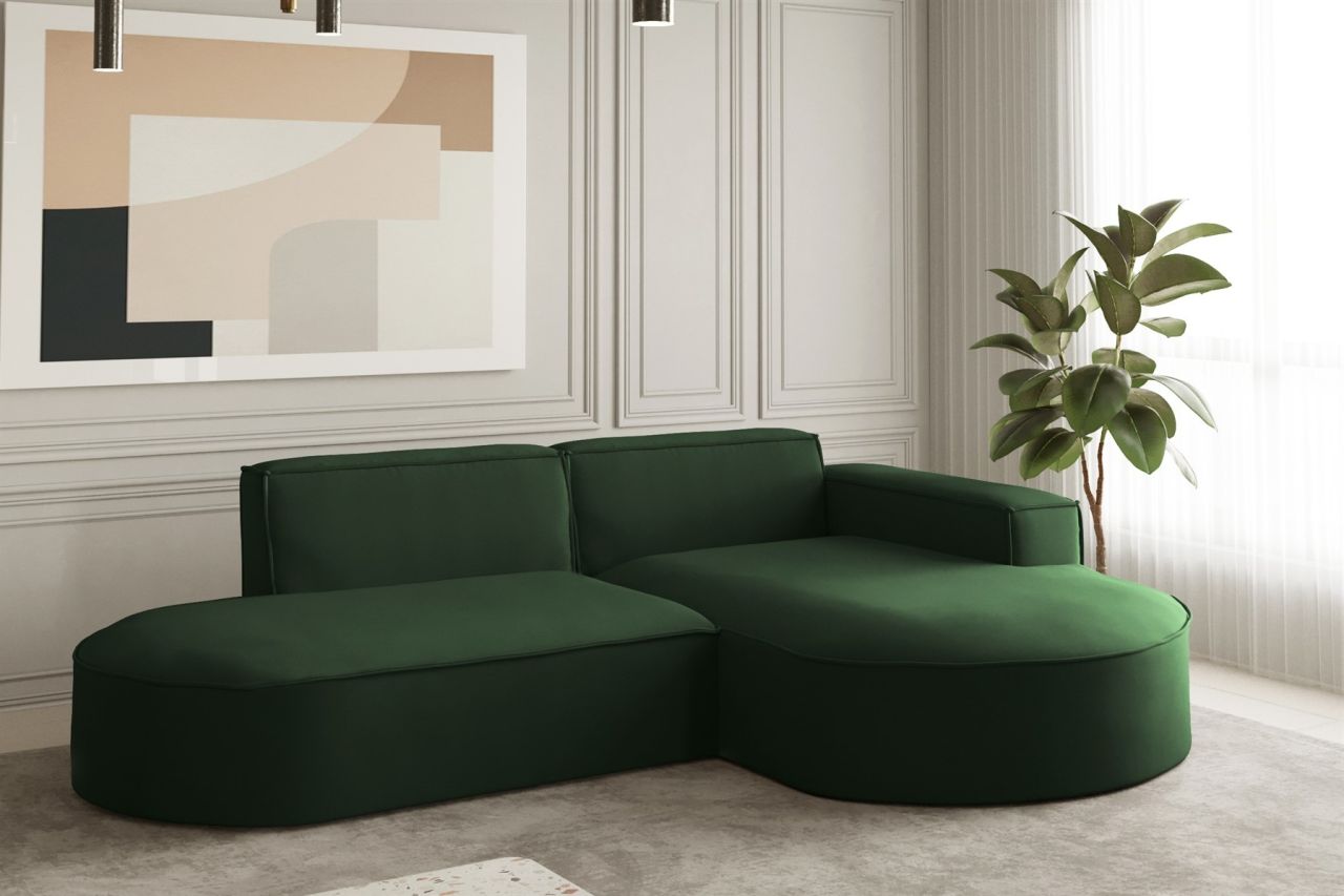 Ecksofa Designersofa PALMA XS in Stoff Opera Velvet Grün Ottomane Rechts