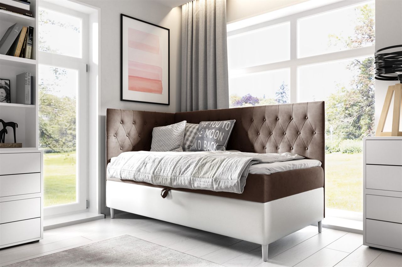 Boxspringbett Gästebett Kinderbett FINJA Nr.3 100x200cm Weiss-Braun Seite Links