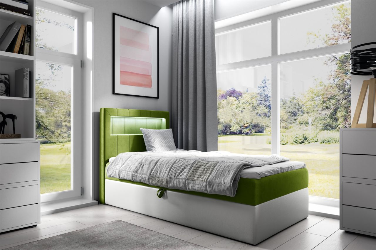 Boxspringbett Gästebett Kinderbett FABIAN Nr.1 90x200cm Weiss-Grün