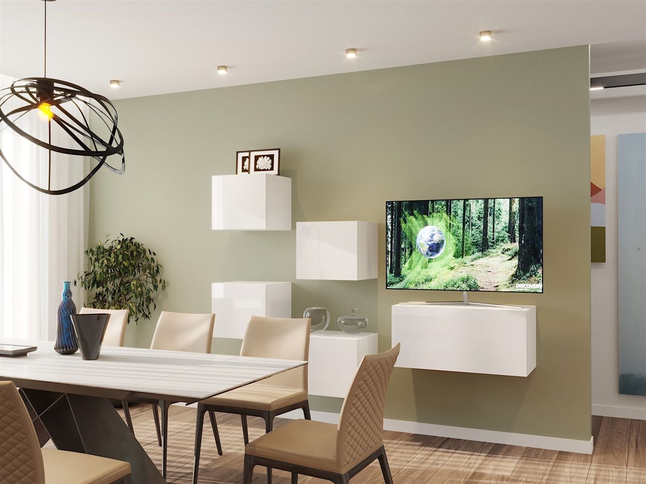 Mediawand Wohnwand 5 tlg - NEXI XL 22 - Weiss Hochglanz