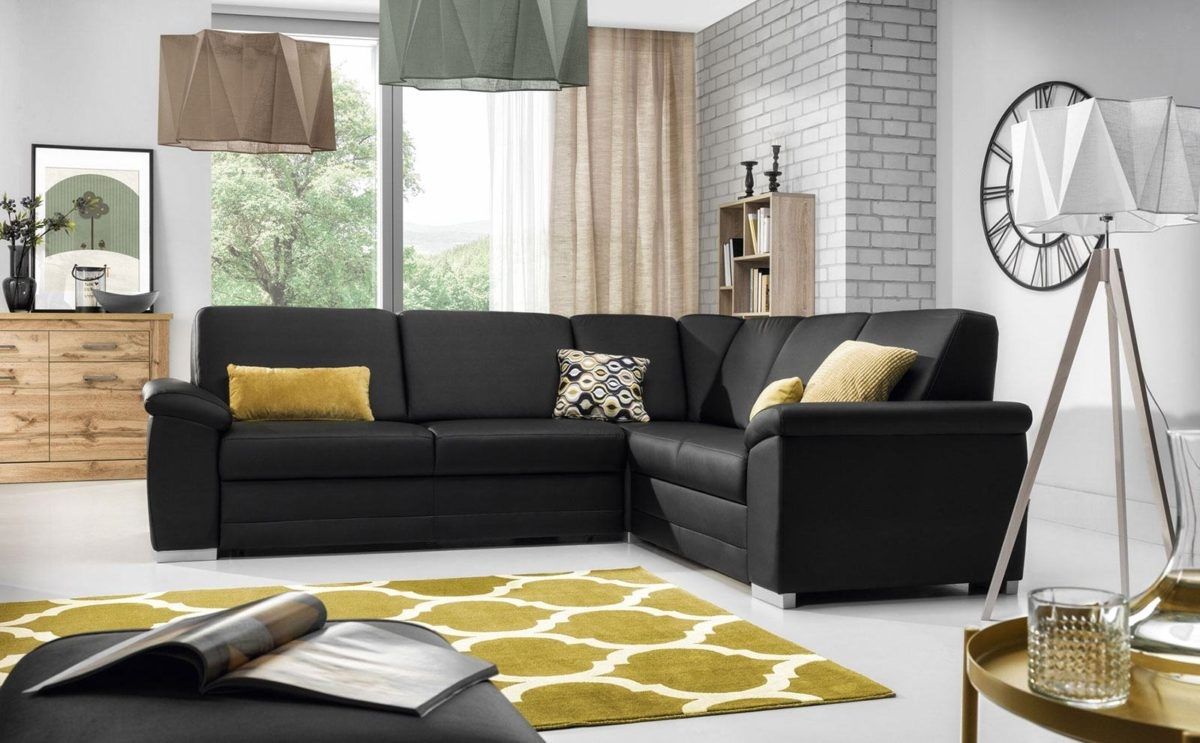 Ecksofa Sofa VINZENT Kunstleder Schwarz Ottomane Rechts