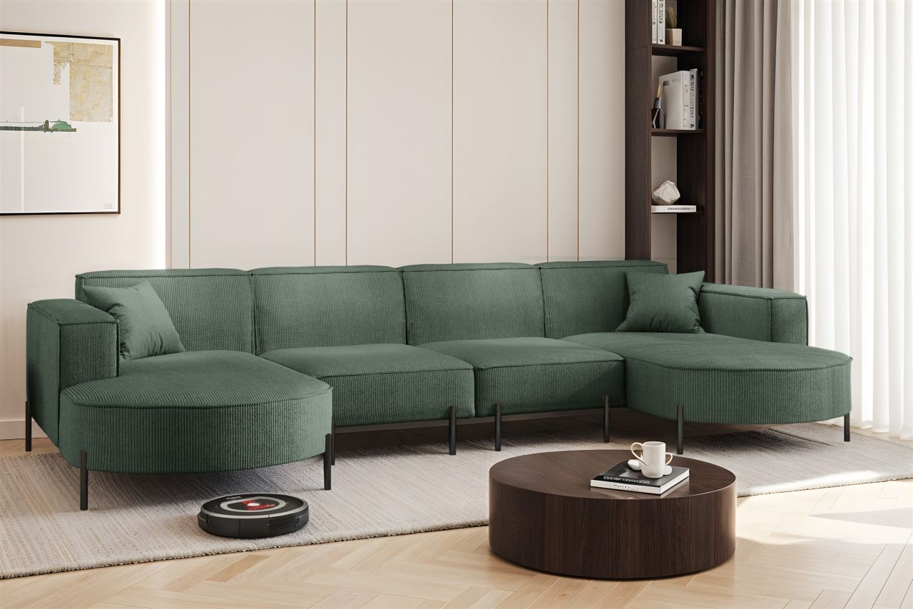 Wohnlandschaft U-Form Sofa VALENCIA XL in Stoff Scala Forest