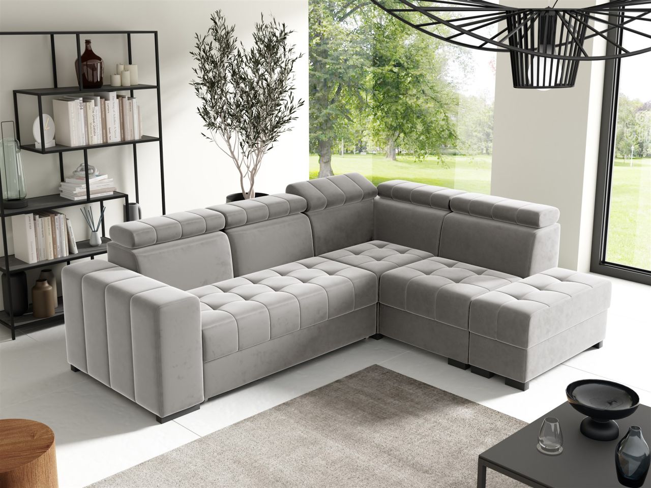 Ecksofa Schlafsofa Sofa CESENA Stoff Salvador Silbergrau Ottomane Rechts