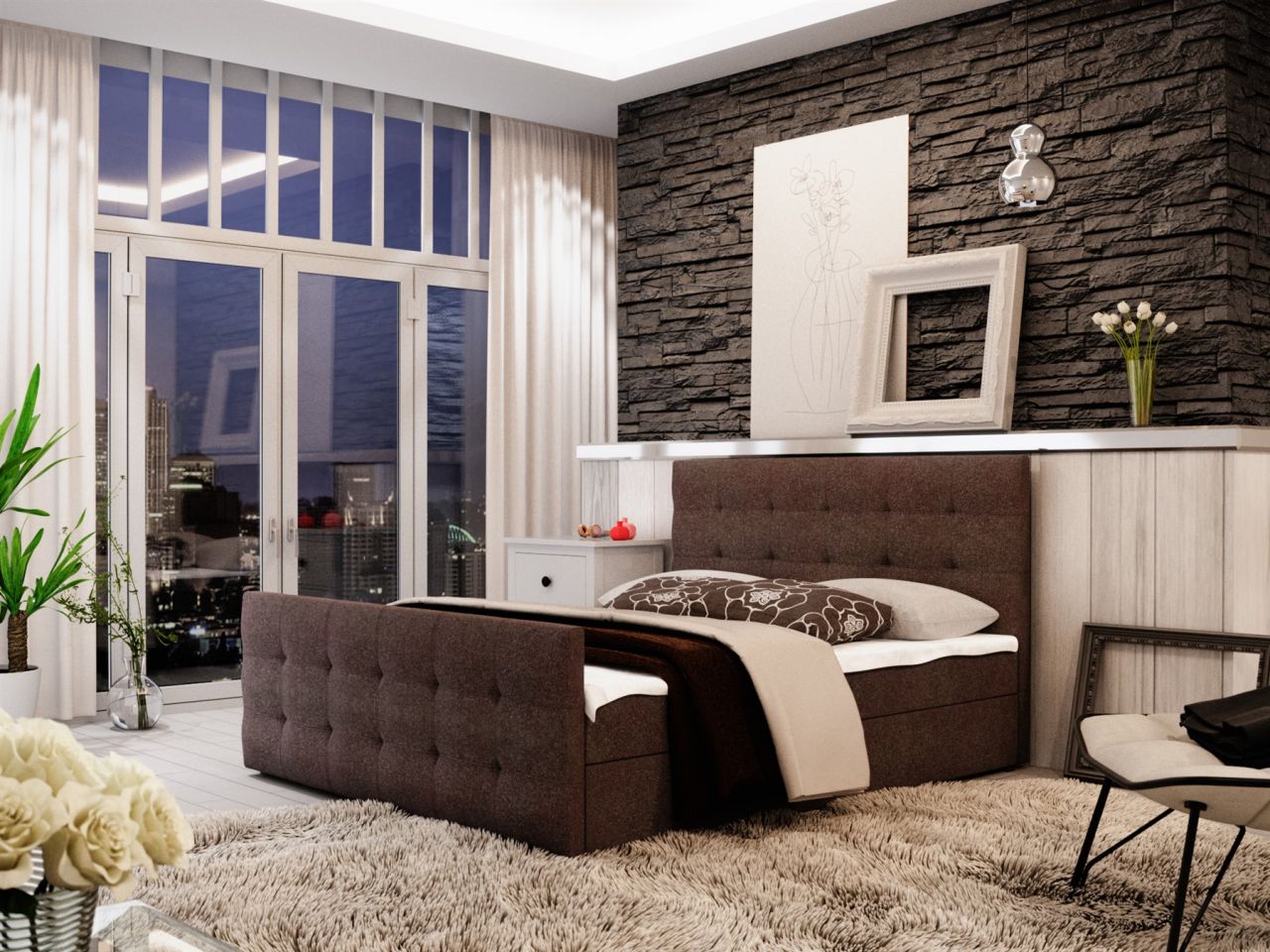 Boxspringbett Bett HUGO -Variante B- 140x200cm Braun inkl.Bettkasten