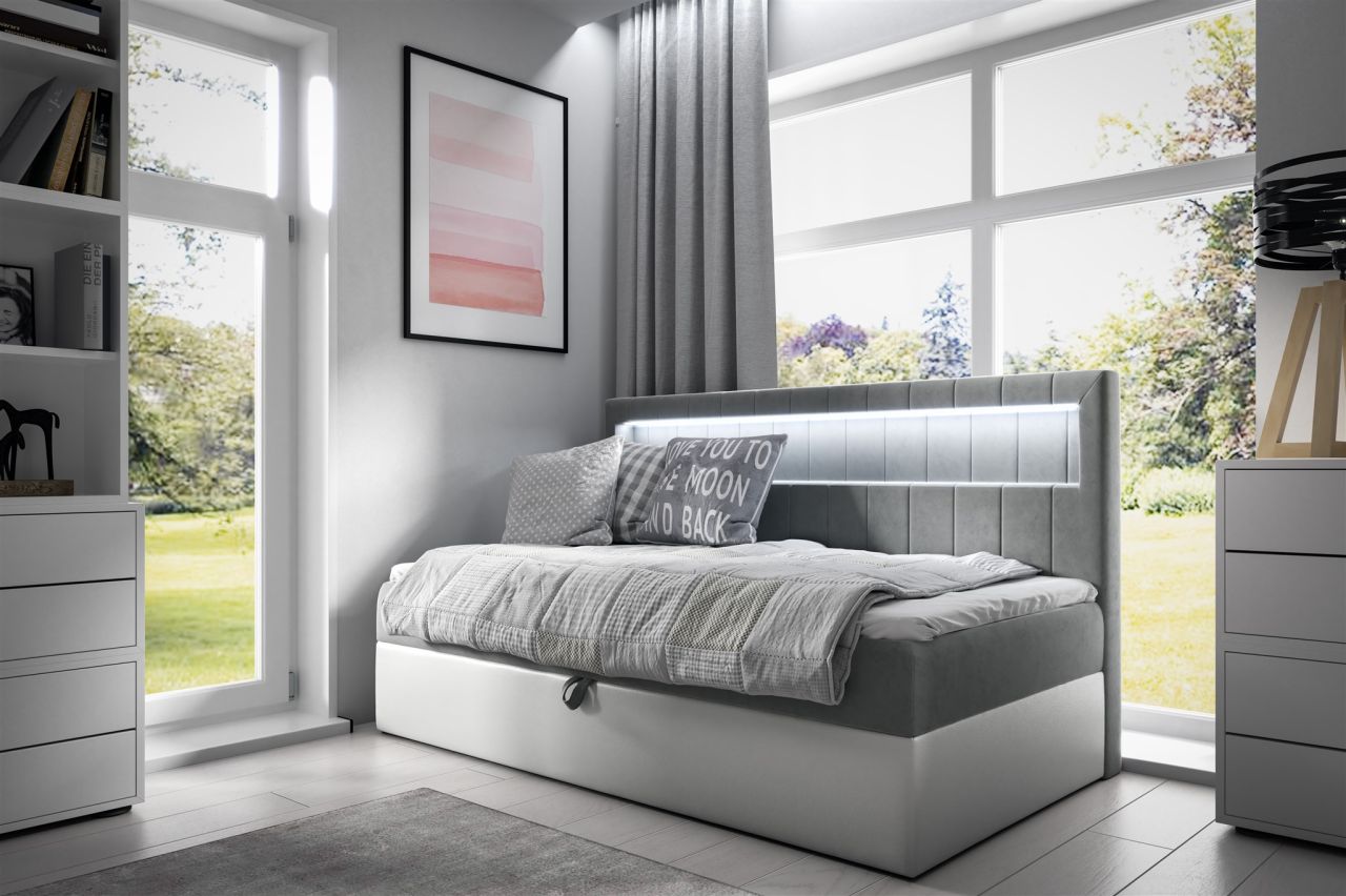 Boxspringbett Gästebett Kinderbett FABIAN Nr.2 90x200cm Weiss-Grau