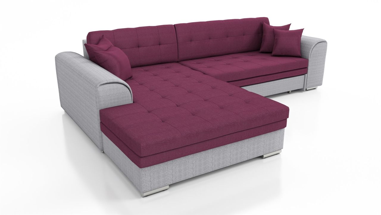 Couchgarnitur SARRA Hellgrau-Weinrot mit Schlaffunktion Ottomane Links