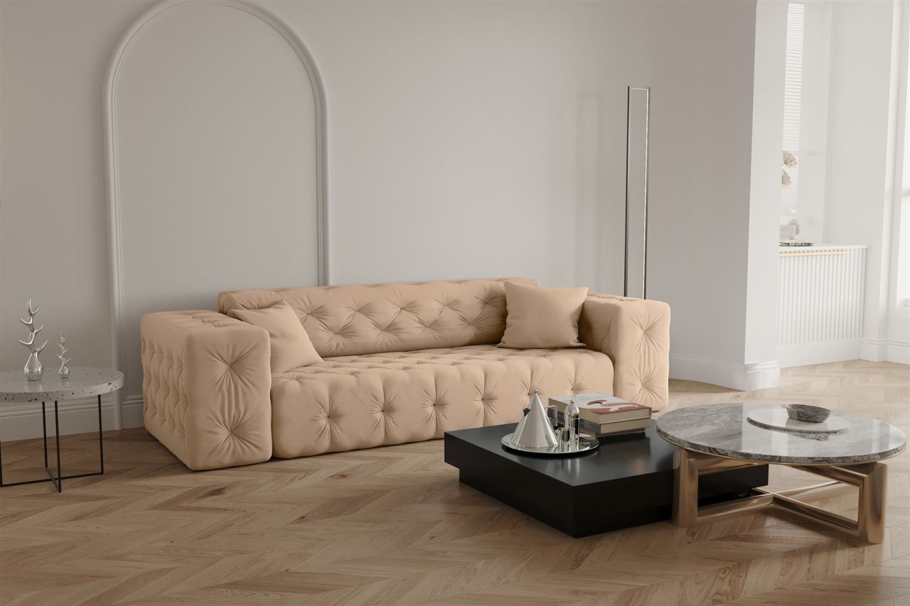Sofa Designersofa CHANTAL 3-Sitzer in Stoff Opera Velvet Beige