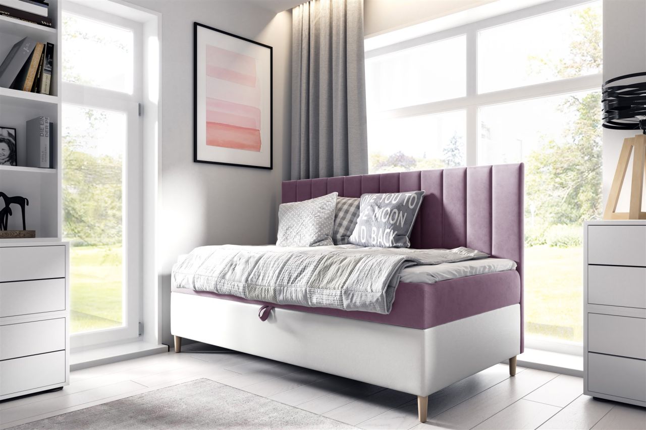 Boxspringbett Gästebett Kinderbett HELVI Nr.2 100x200cm Weiss-Rosa