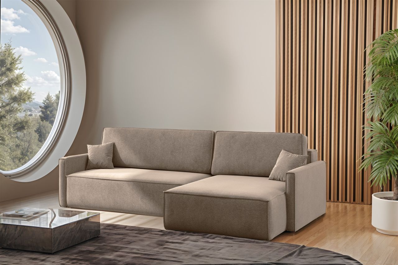 Ecksofa Schlafsofa Sofa LOUIS Stoff Salvador Blassbraun Ottomane Rechts