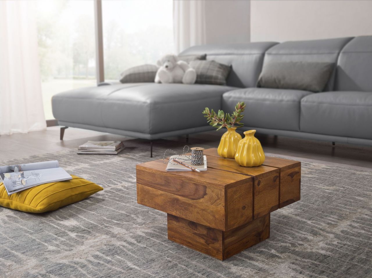 Couchtisch Massivholztisch Beistelltisch ASMO 44x44x30cm Holz Sheesham