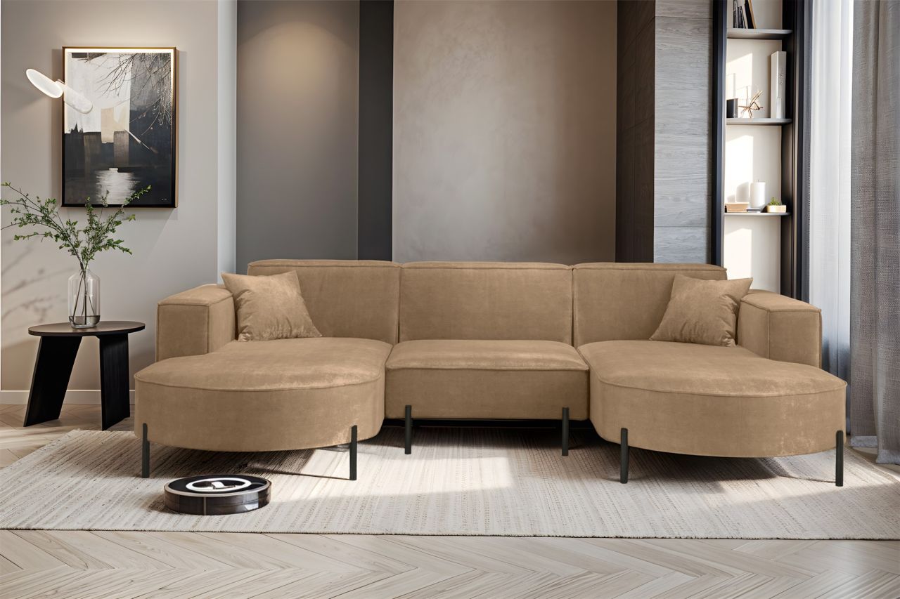 Wohnlandschaft U-Form Sofa VALENCIA in Stoff Noel Braun
