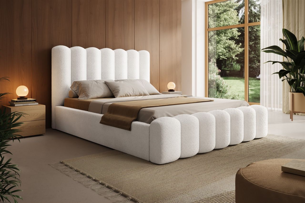 Polsterbett Bett MACON 180x200cm in Stoff Ascot Weiß / Speed