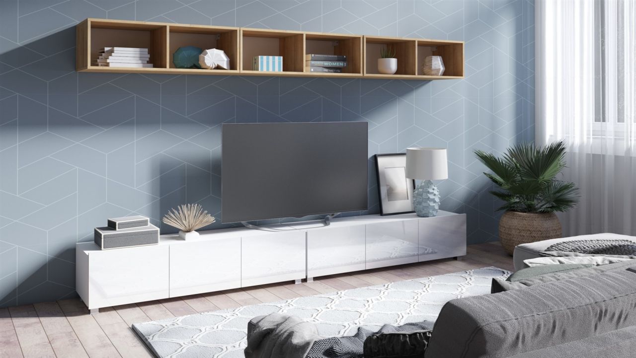 Mediawand Wohnwand 5 tlg - KAVOS 22 - Weiss Hochglanz