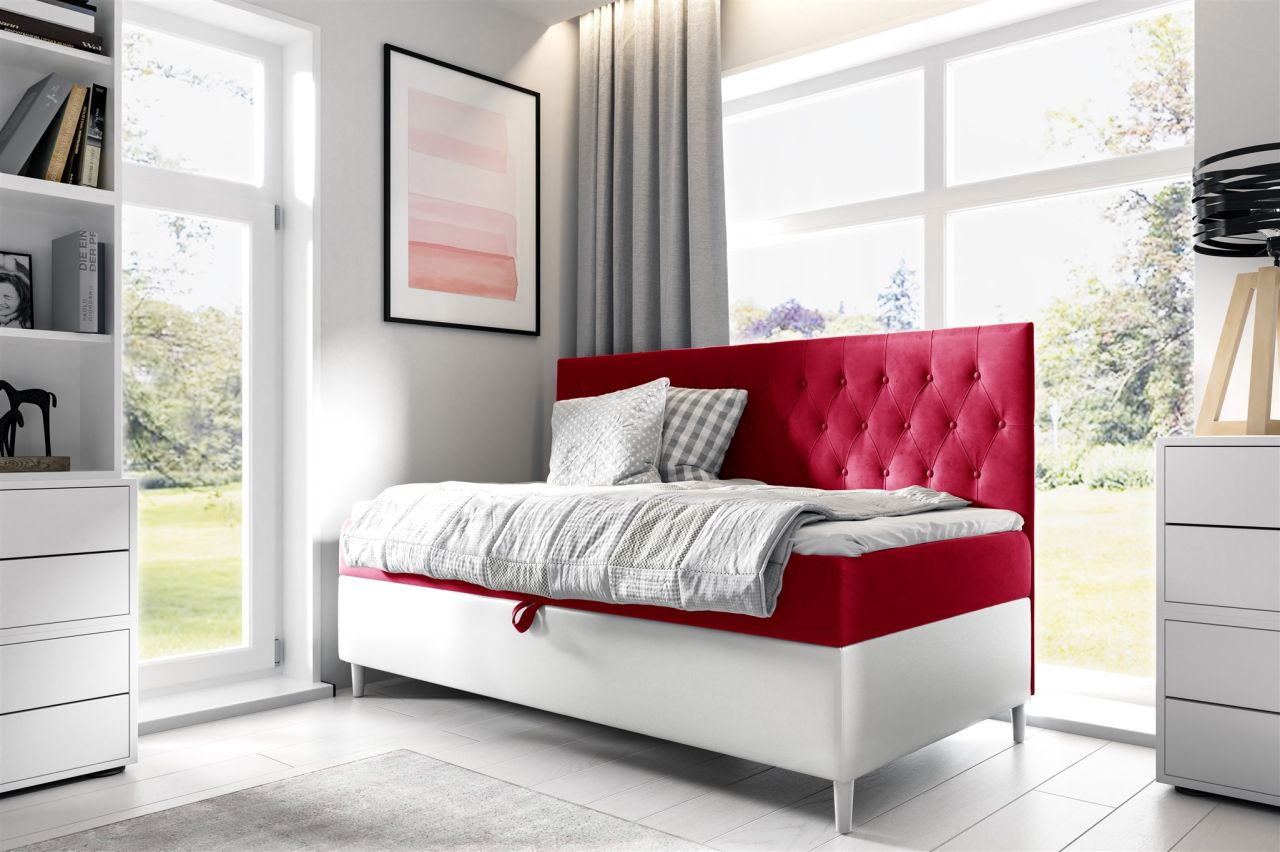 Boxspringbett Gästebett Kinderbett FINJA Nr.2 100x200cm Weiss-Rot