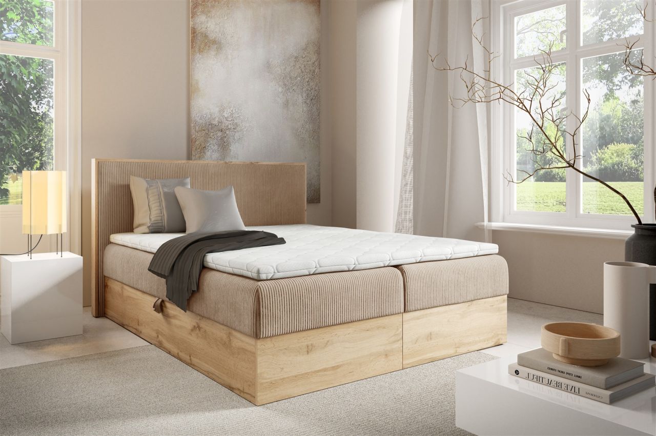 Boxspringbett Schlafzimmerbett ROLAND PREMIUM 200x200cm in Stoff Lincoln Hell...