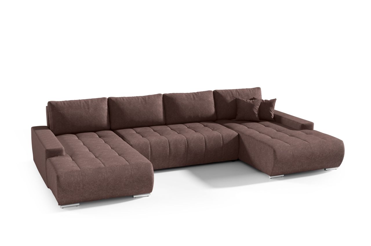 Wohnlandschaft Sofa mit Schlaffunktion VOGAR Stoff Aston Braun