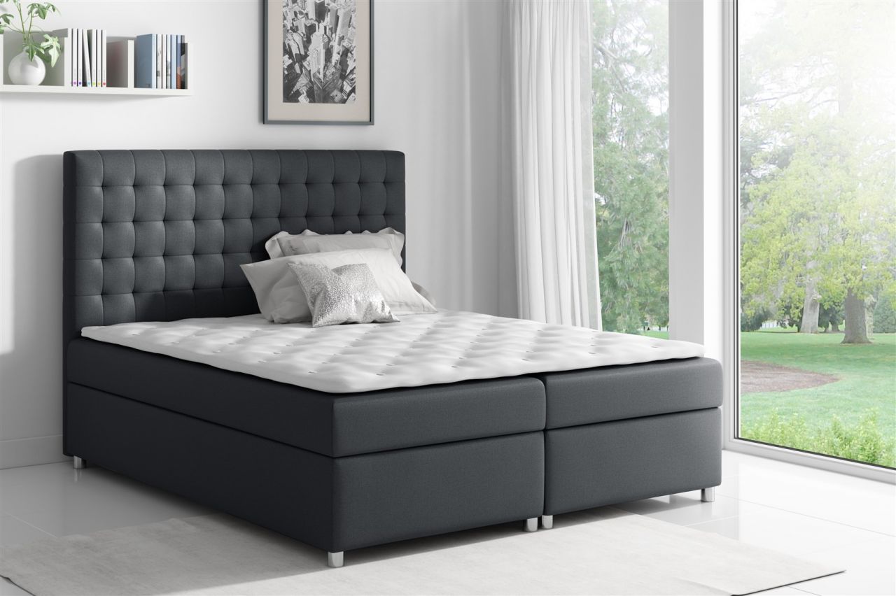 Boxspringbett Schlafzimmerbett CARIN Polyesterstoff Schwarz 200x200cm