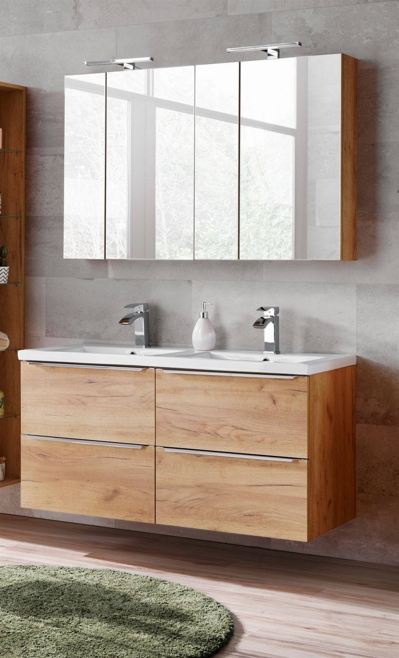 Badmöbel Set 5-tlg Badezimmerset PERUGIA Gold Eich inkl.Waschbecken