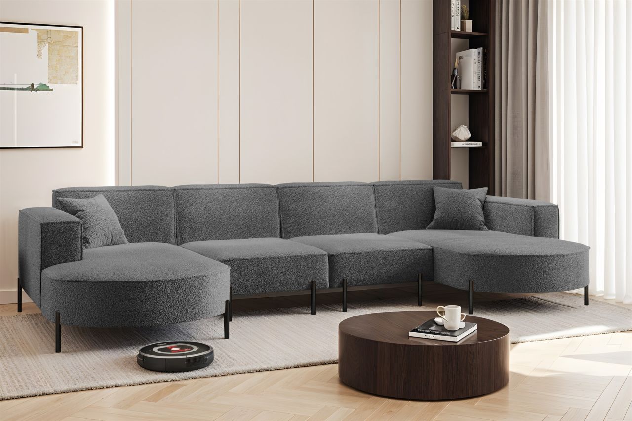 Wohnlandschaft U-Form Sofa VALENCIA XL in Stoff Quelle Dunkelgrau