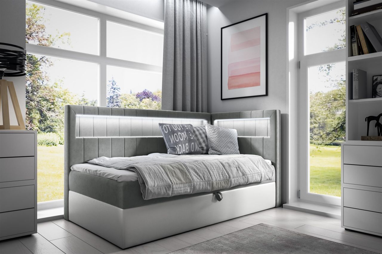 Boxspringbett Gästebett Kinderbett FABIAN Nr.3 80x200cm Weiss-Grau Seite Rechts