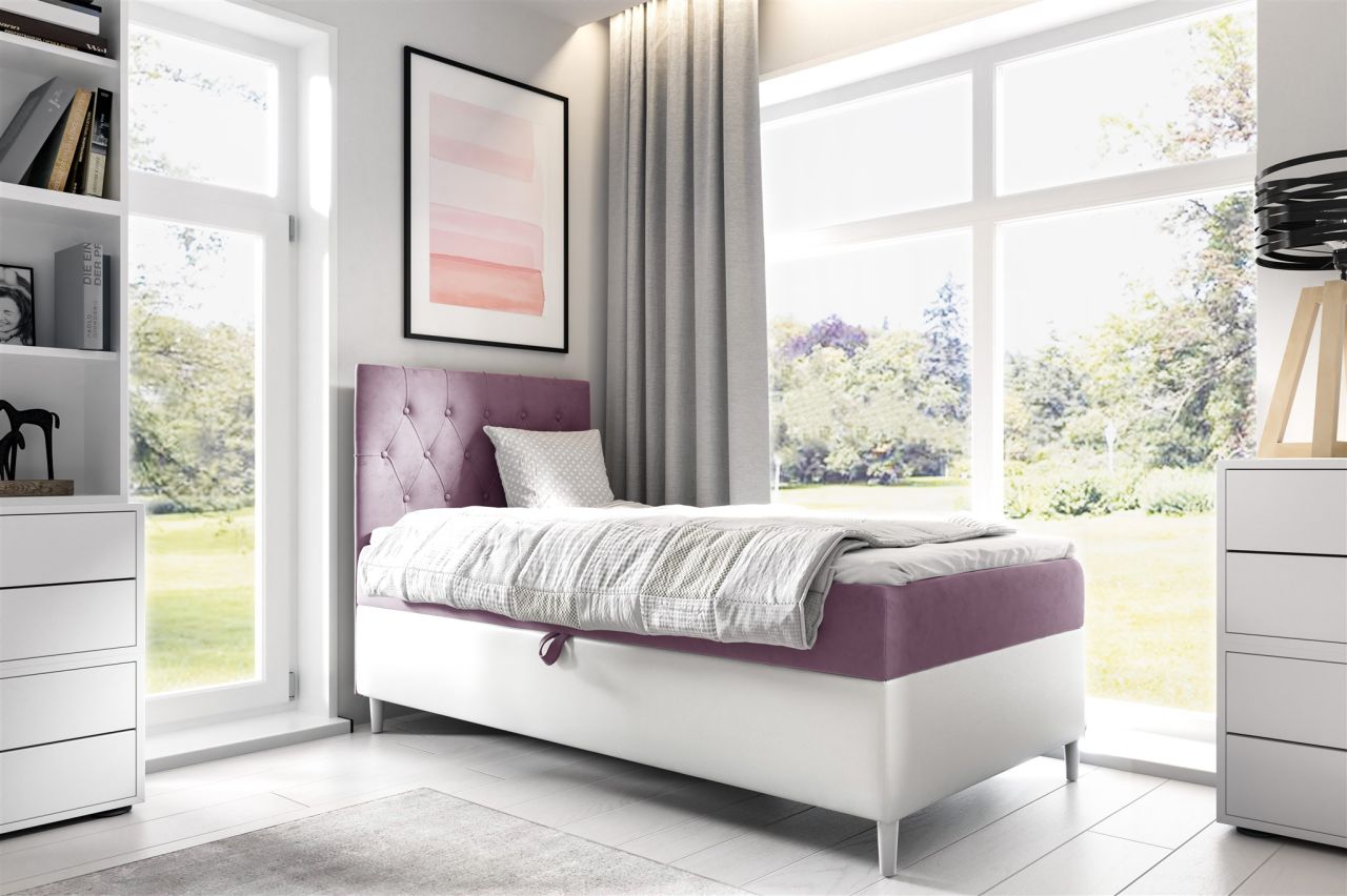 Boxspringbett Gästebett Kinderbett FINJA Nr.1 80x200cm Weiss-Rosa