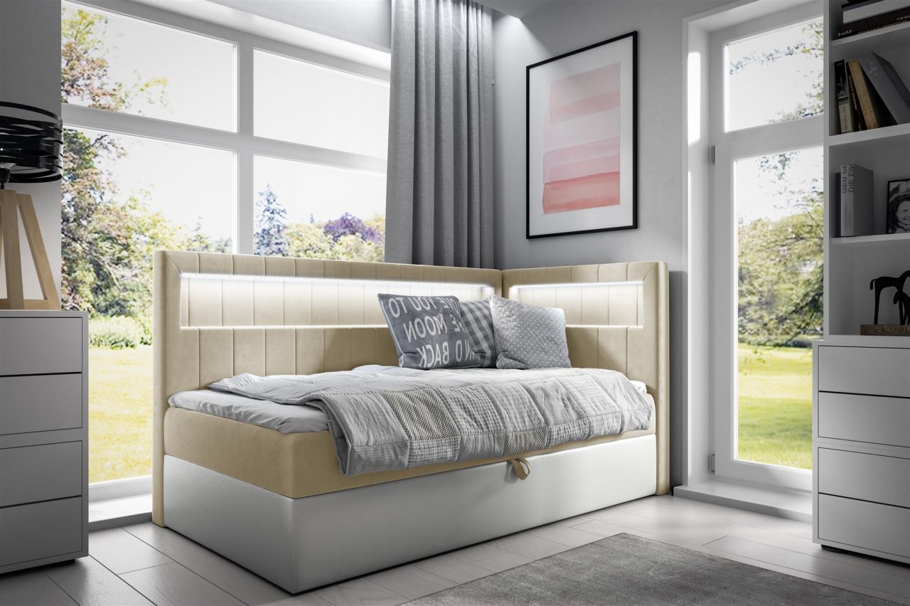 Boxspringbett Gästebett Kinderbett FABIAN Nr.3 90x200cm Weiss-Beige Seite Rechts