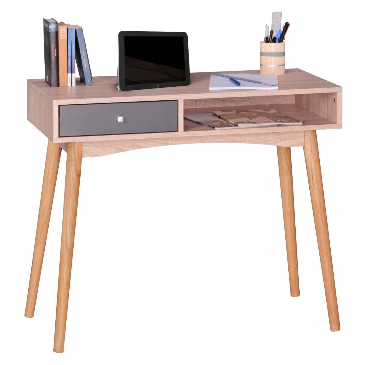 Konsole Sekretär Schreibtisch - Belimo - 90x78x55 cm Sonoma/Grau