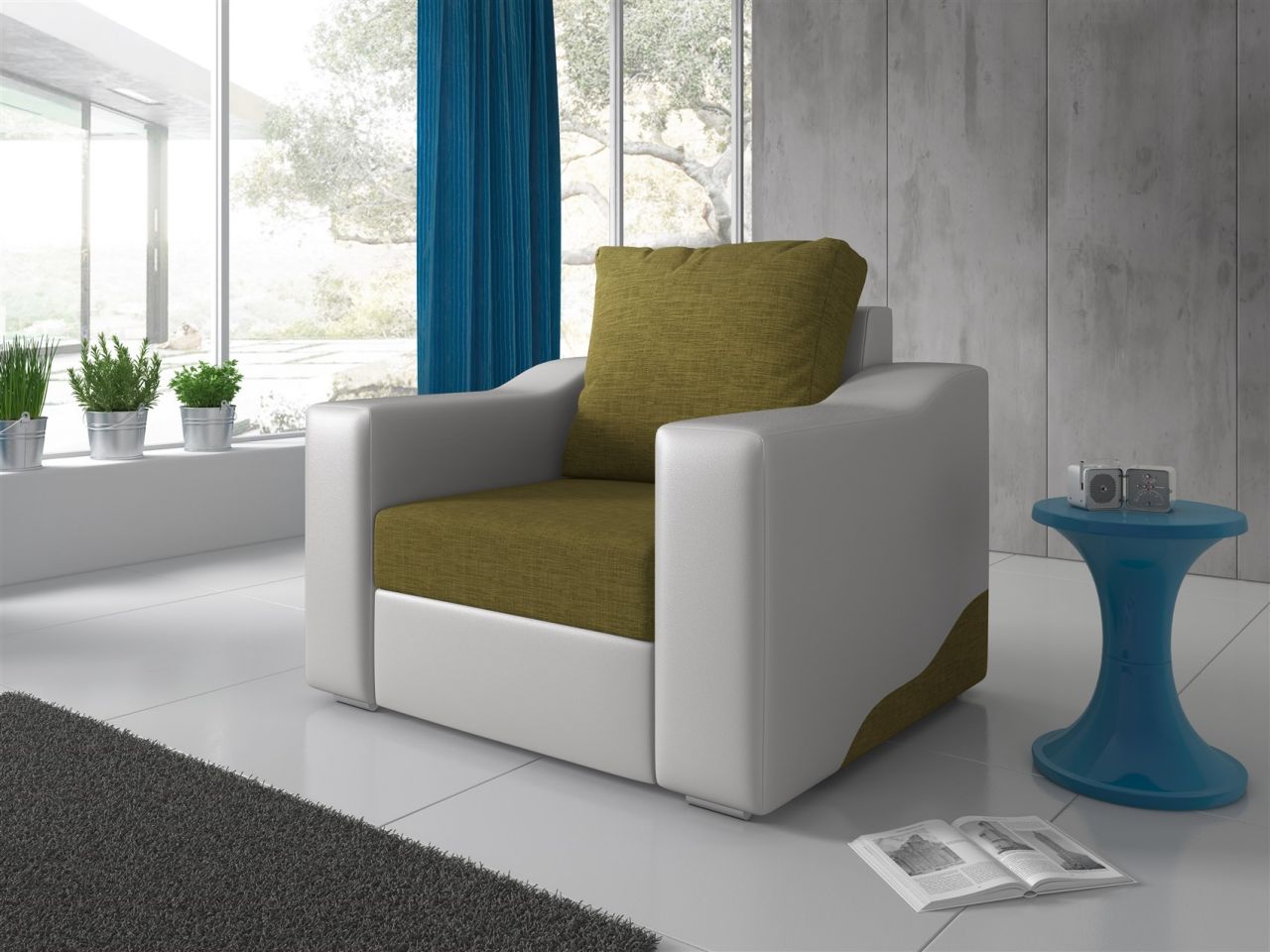 Sessel Polstersessel COLLIN in Weiss / Olivgrün