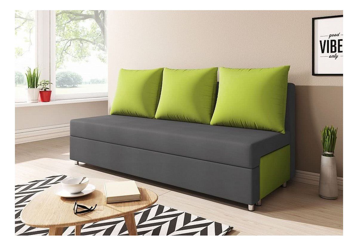 Sofa Schlafsofa inklusive Bettkasten AGNES Anthrazit / Grün