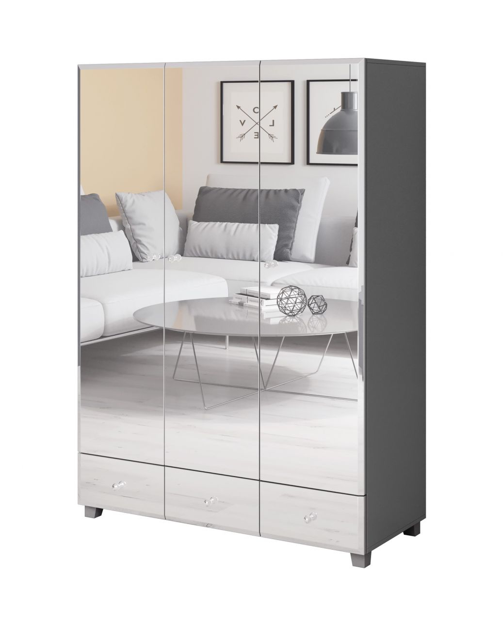 Drehtürenschrank Schrank SHINE Grau-Spiegel 126x185 cm