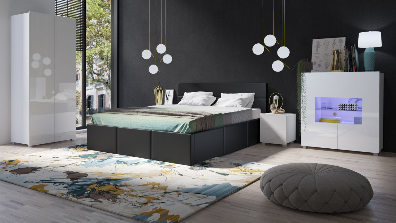 Schlafzimmer Komplett Set 5 tlg LABRI Schwarz- Weiss Hochglanz