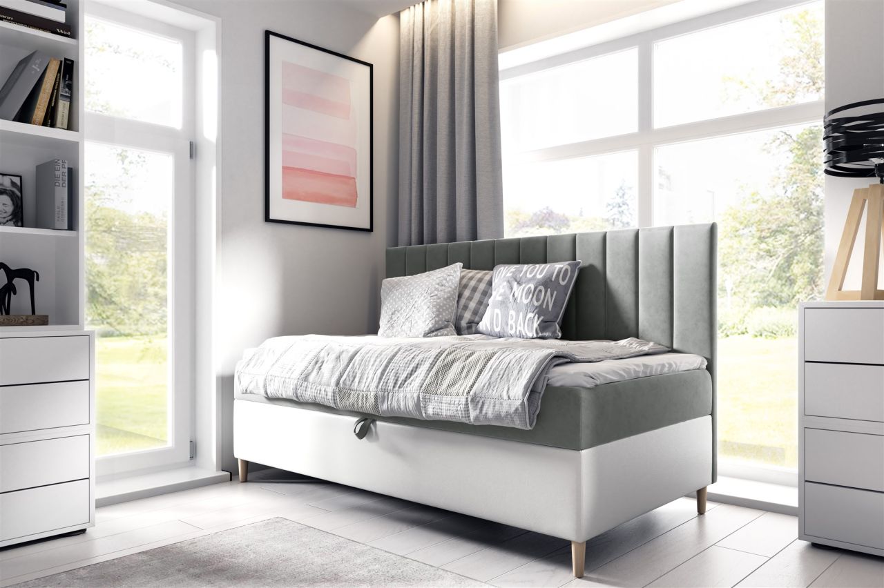 Boxspringbett Gästebett Kinderbett HELVI Nr.2 100x200cm Weiss-Grau