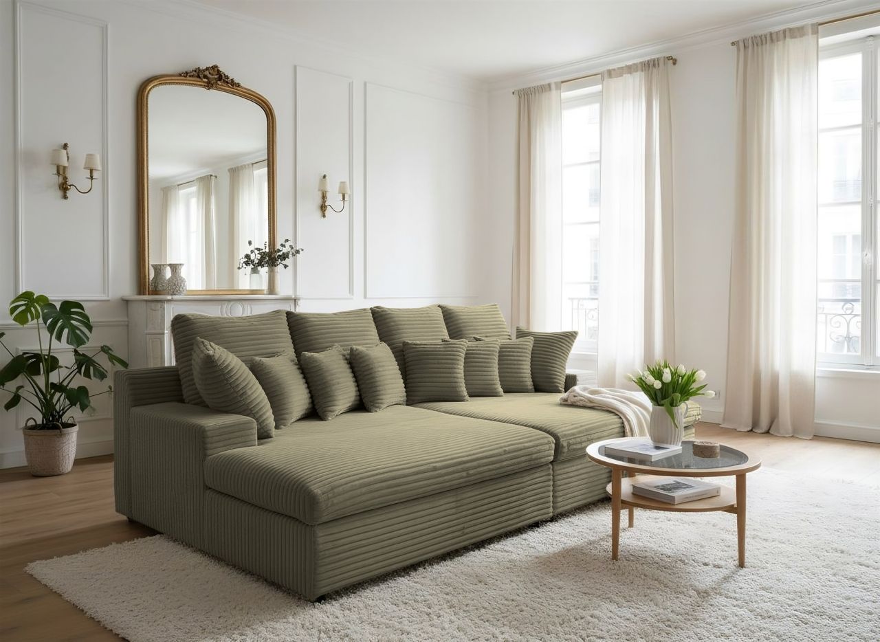 Bigsofa Couchgarnitur AROSA Megasofa in Stoff Tilia Olivgrün