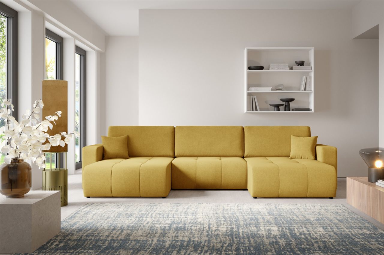Wohnlandschaft Sofa mit Schlaffunktion AUGUSTO in Stoff Wind Honiggelb