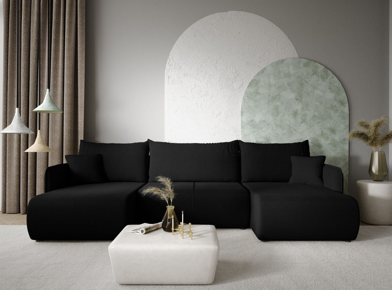 Wohnlandschaft Sofa mit Schlaffunktion CALGARY Stoff Curio Schwarz