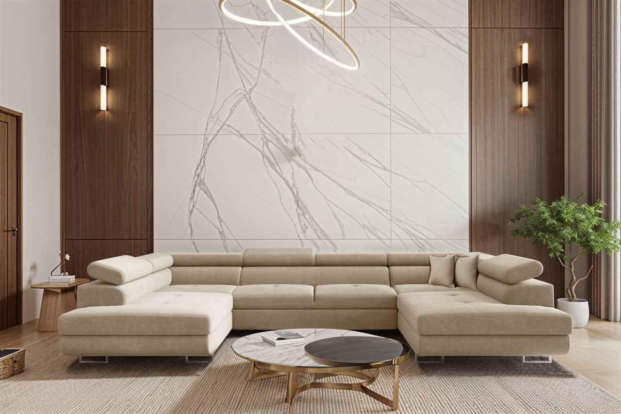 Wohnlandschaft Schlafsofa Sofa CARMELO in Stoff Nova Beige