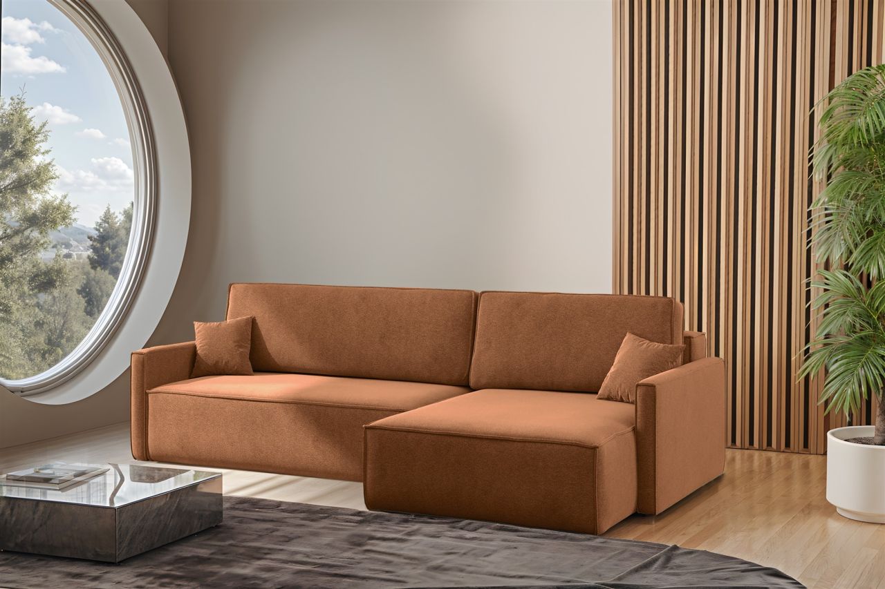 Ecksofa Schlafsofa Sofa LOUIS Stoff Salvador Rostbraun Ottomane Rechts