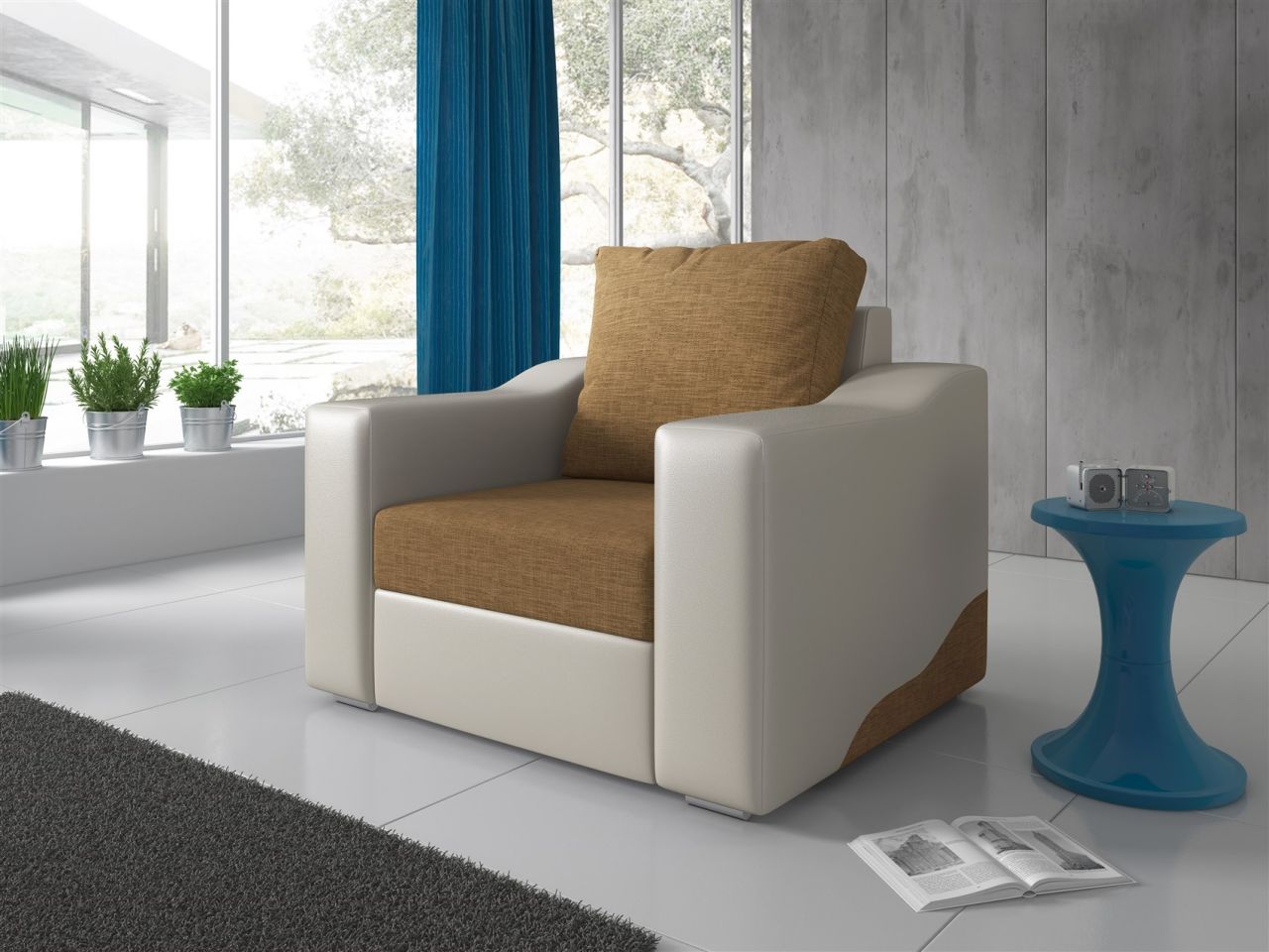 Sessel Polstersessel COLLIN in Weiss / Cappuccino