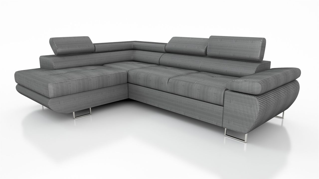 Couchgarnitur ELON Stoff Grau mit Schlaffunktion Ottomane Links