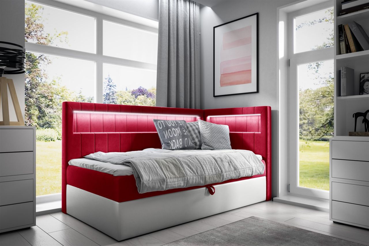 Boxspringbett Gästebett Kinderbett FABIAN Nr.3 80x200cm Weiss-Rot Seite Rechts