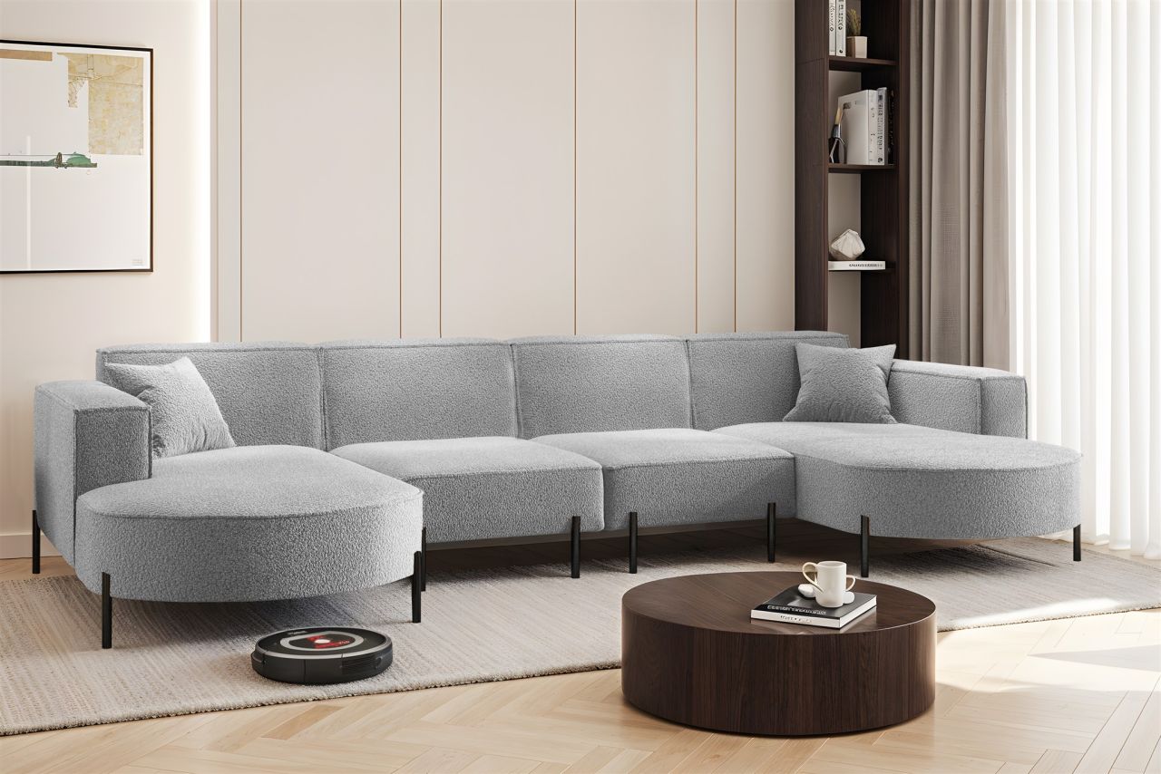 Wohnlandschaft U-Form Sofa VALENCIA XL in Stoff Quelle Hellgrau