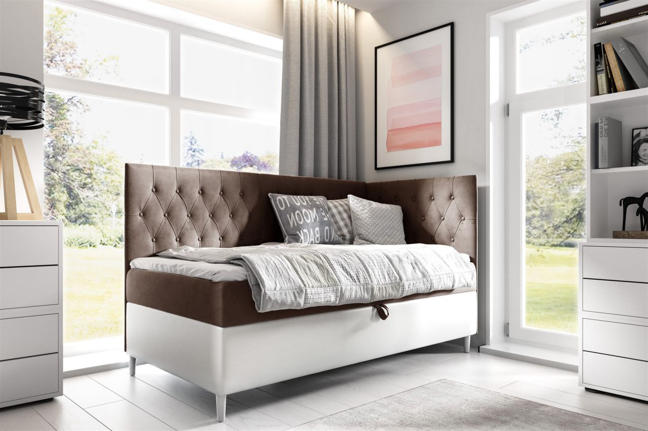 Boxspringbett Gästebett Kinderbett FINJA Nr.3 80x200cm Weiss-Braun Seite Rechts