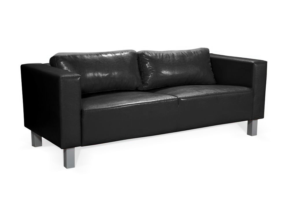 Sofa Designersofa MAILAND 3-Sitzer in Kunstleder Schwarz