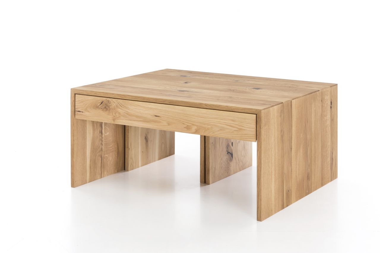 Couchtisch Set DANIEL Wildeiche Massiv 90x75 cm inkl. 2 x Hocker