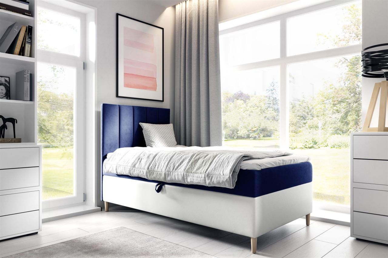 Boxspringbett Gästebett Kinderbett HELVI Nr.1 100x200cm Weiss-Blau