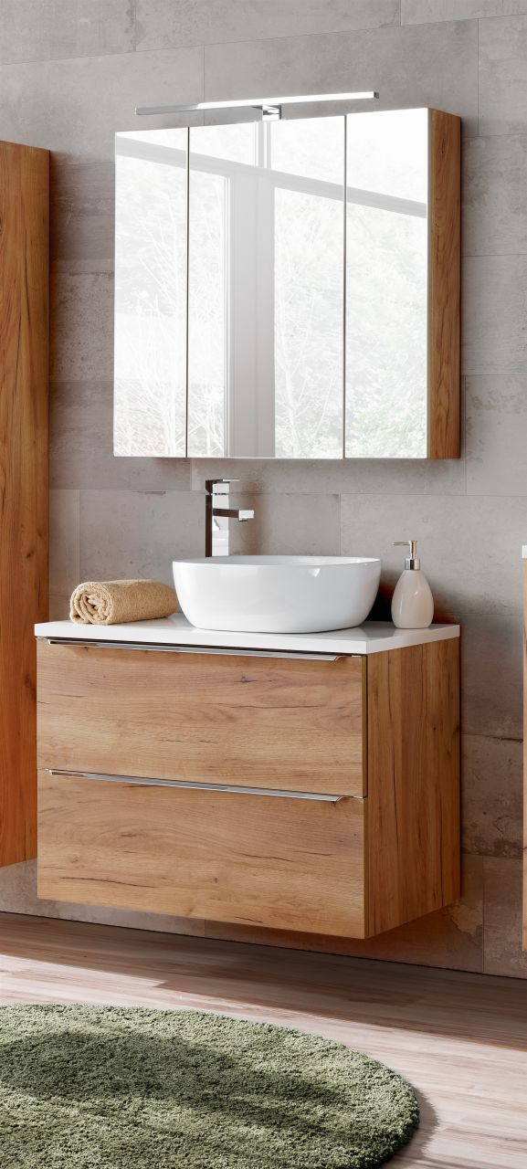 Badmöbel Set 4-tlg Badezimmerset PERUGIA Eiche inkl.Waschbecken 60cm